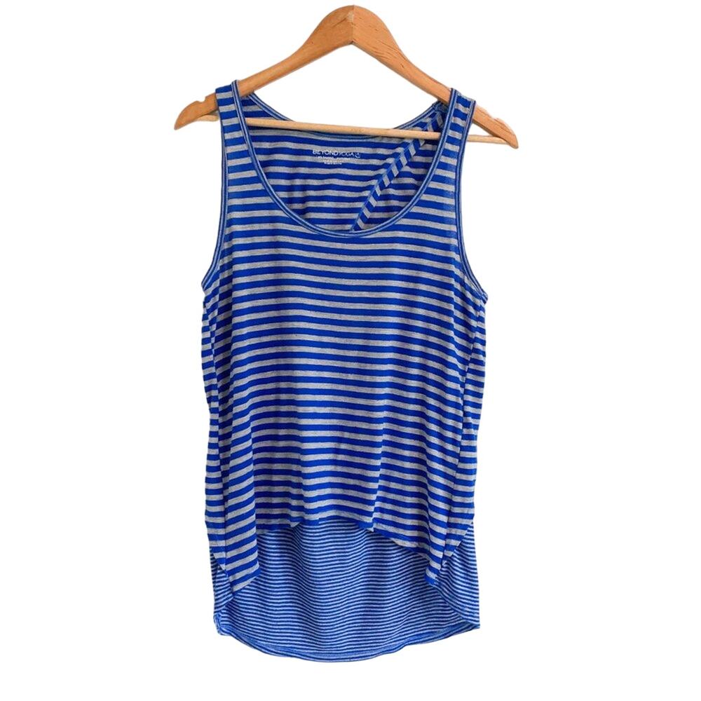 Beyond Yoga Soft Draped Open Back Striped Sleeveless Tank Top Blue Grey Gray XS